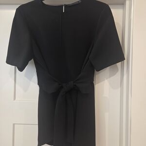 Zara Black Short-Sleeve Tie-Waist Top